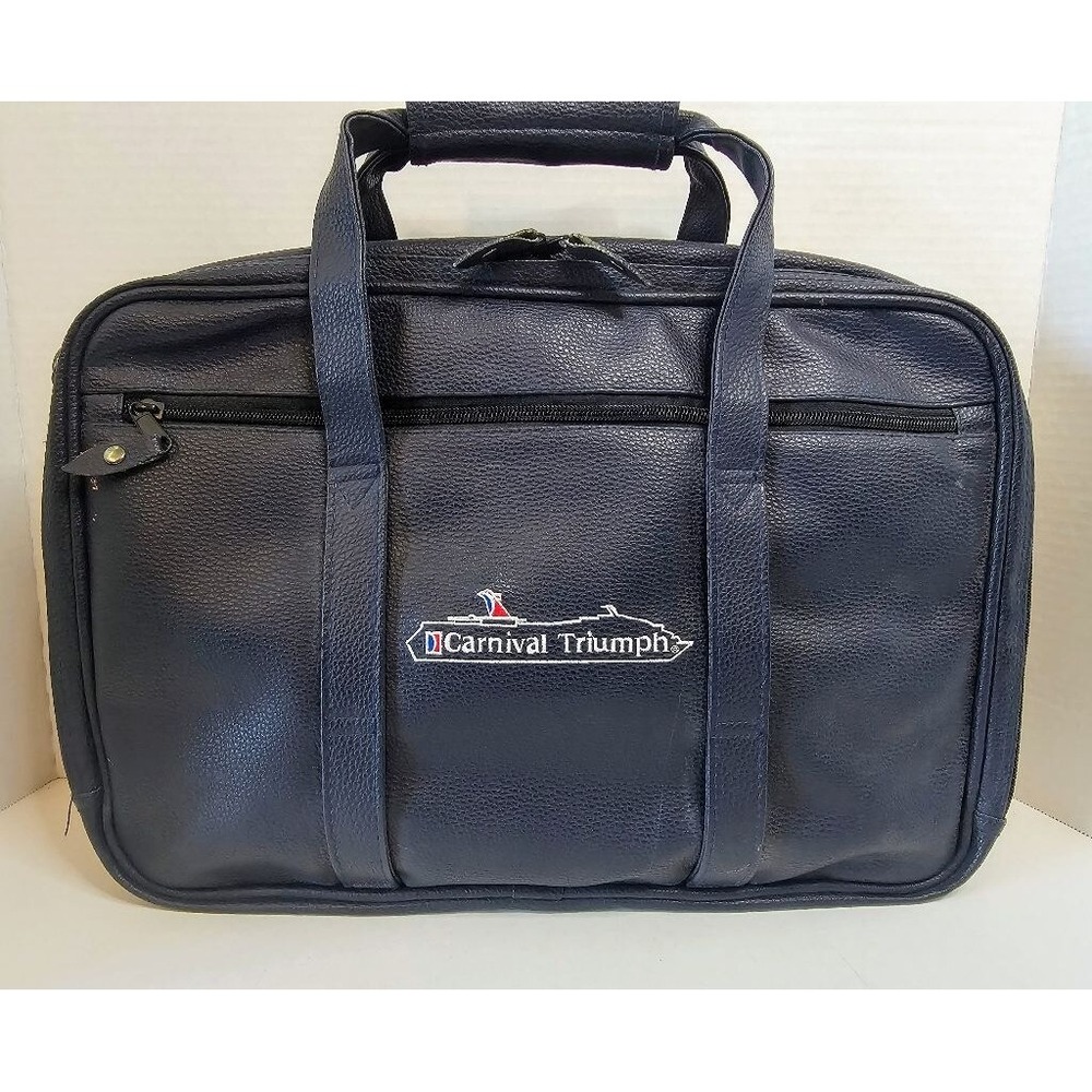 Vintage Carnival Cruise TRIUMPH Inaugural Season 2000 Navy Faux Lthr Laptop Bag